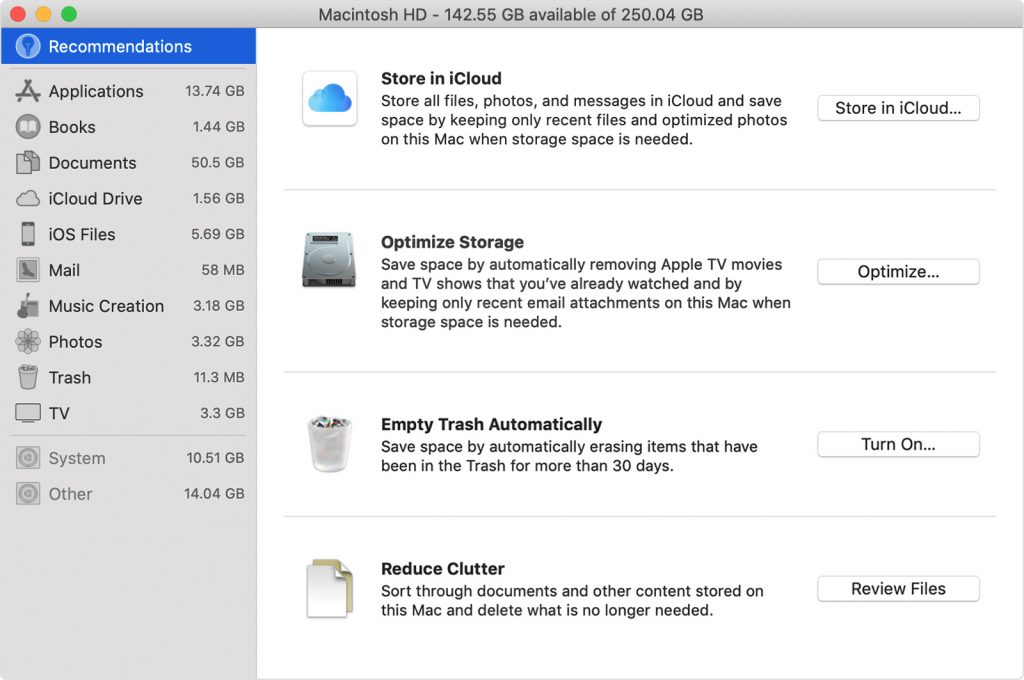 Optimize storage space on Mac