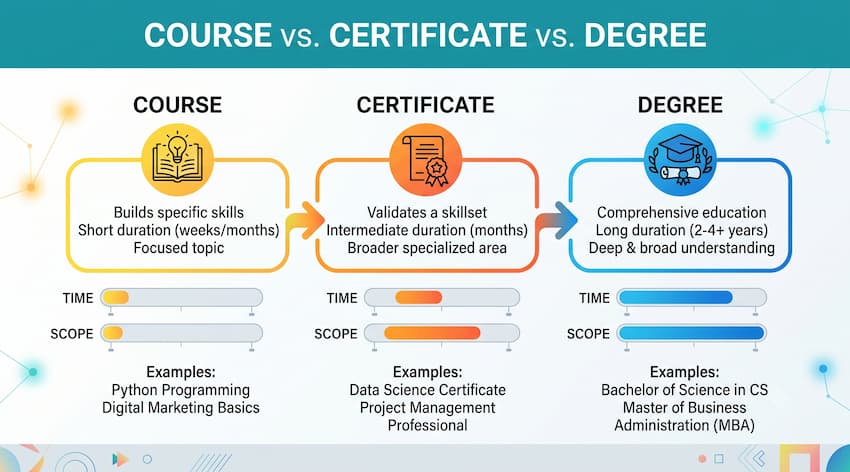 How Much Is an Online Accounting Course? 1 Comparison of online accounting course, certificate, and degree pathways