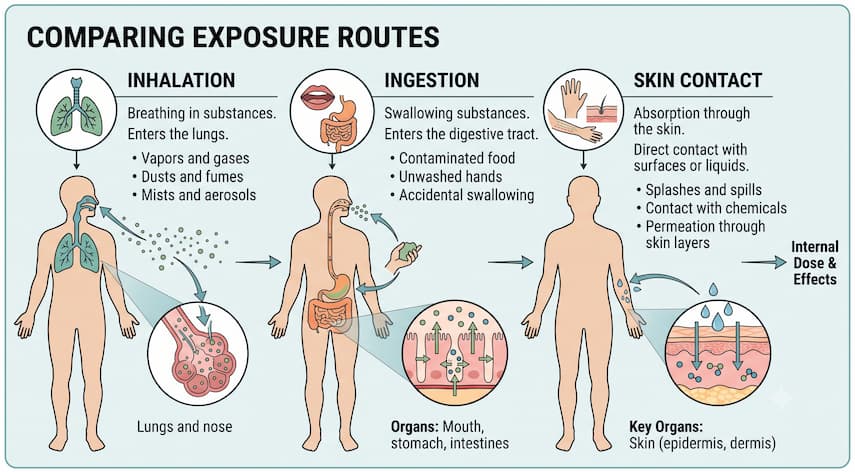 Airborne Allergy: What It Really Means and What Doesn't Count 1 Diagram comparing airborne, ingestion, and skin-contact allergen exposure routes