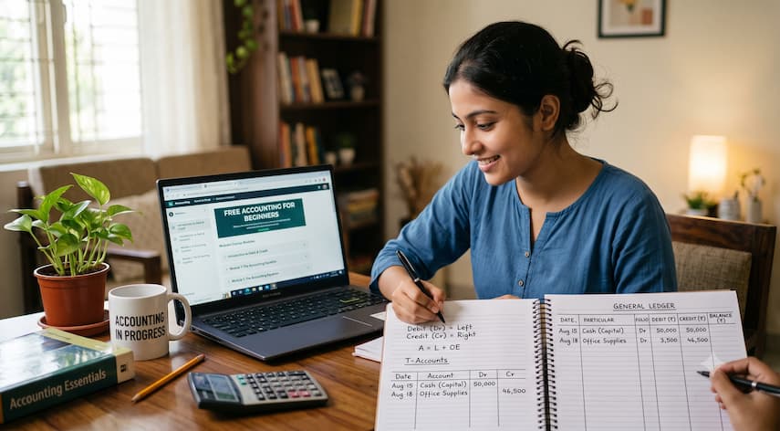Accounting Courses Online Free: How to Learn Accounting as a Beginner 1 Beginner learning accounting online for free using a laptop