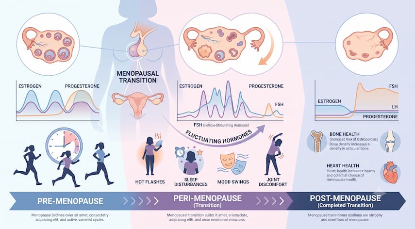 Does Lower Testosterone Cause Weight Gain? 3 Illustration of hormonal changes during menopause affecting body composition