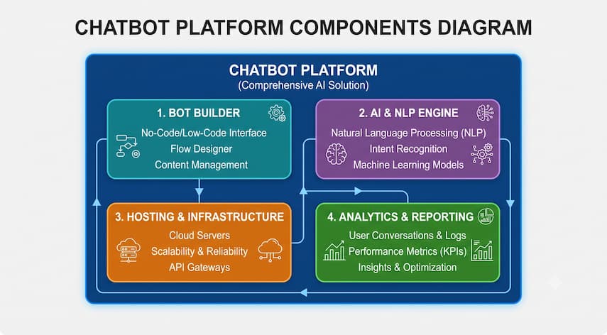AI Chatbot Platforms: How to Choose the Right One 1 Diagram comparing AI chatbot platforms and chatbot builders