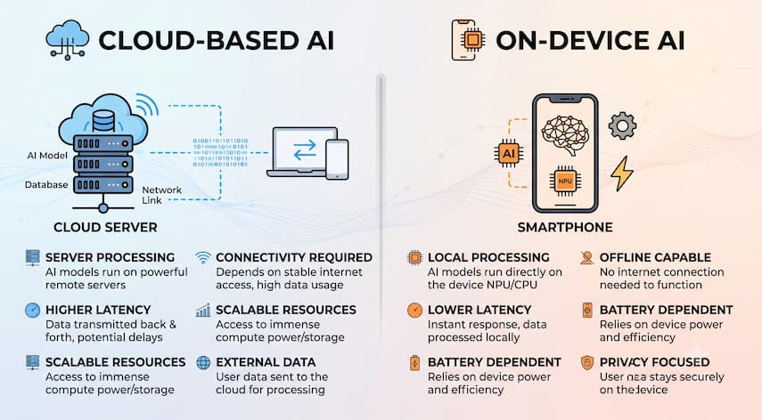 AI Chat App Free Download for Android: What to Know Before You Install One 2 Comparison of cloud-based AI and on-device offline AI on Android